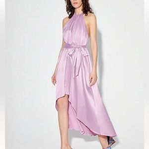 SHEIN Open Back Asymmetrical Hem Solid
Halter Pink  Dress